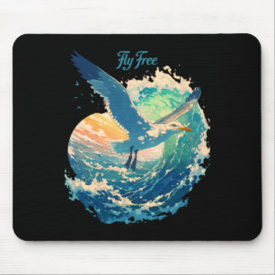 Fly Seagull Ocean Sunset Scene Coastal Performance Mouse Pad