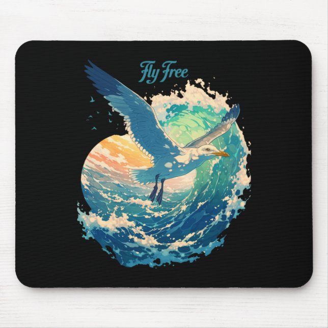 Fly Seagull Ocean Sunset Scene Coastal Performance Mouse Pad (Front)
