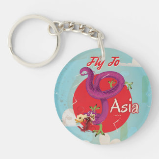 Fly to Asia Vintage Travel Poster Key Ring