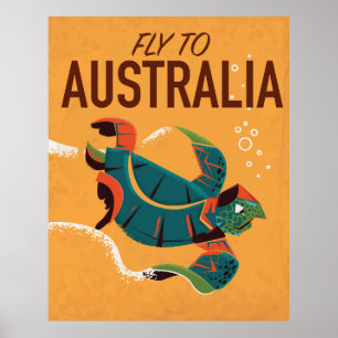 Fly to Australia Vintage travel poster