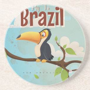 Fly to Brazil vintage Vacation Poster Coaster