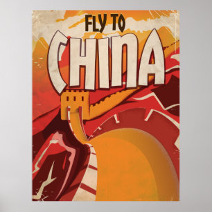 Fly To China vintage travel Poster
