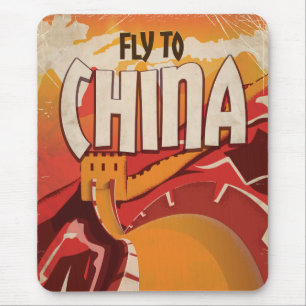 Fly To China vintage travel poster Mouse Pad