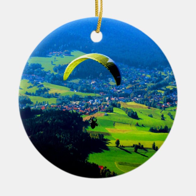fly to freedom  paragliding sport mountains wind ceramic tree decoration (Front)