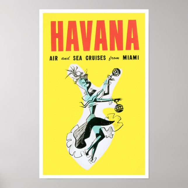 Fly to Havana Cuba vintage travel poster (Front)