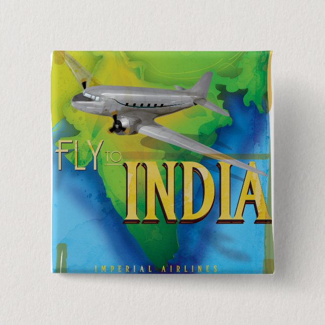 Fly To India 15 Cm Square Badge (Front)