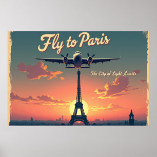 Fly to Paris – 30"x20" Vintage 1950s Style Poster