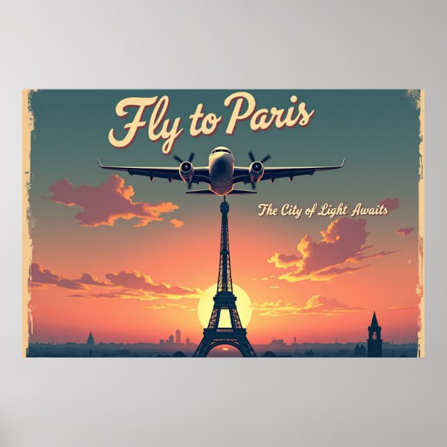 Fly to Paris –  36"x24" Vintage 1950s Style Poster (Front)