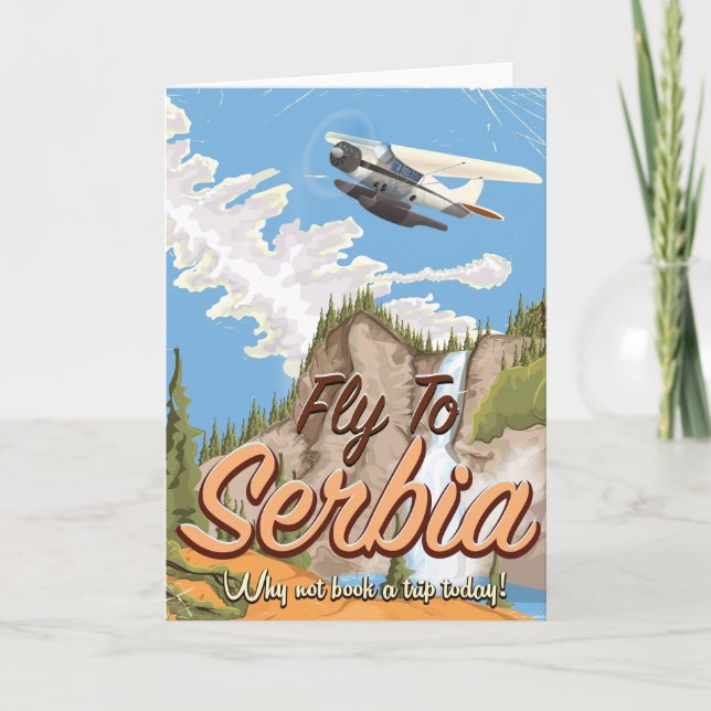 Fly To Serbia Cartoon Travel poster Holiday Card (Front)