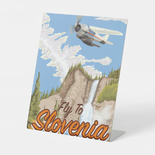 Fly To Slovenia Wood Wall Art Grocery Bag Pedestal Sign