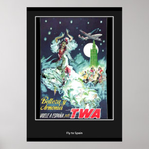 Fly to Spain vintage Retro Print
