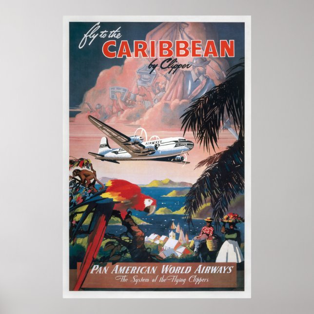 Fly to the Caribbean by Clipper Vintage Travel  Poster (Front)