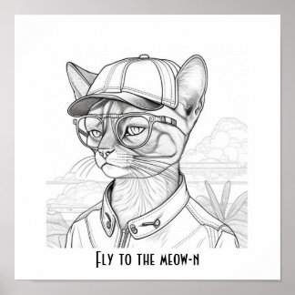 Fly to the meow-n Abyssinian cat art Poster