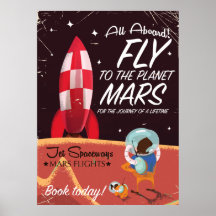 Fly to the Planet Mars! Vintage travel poster