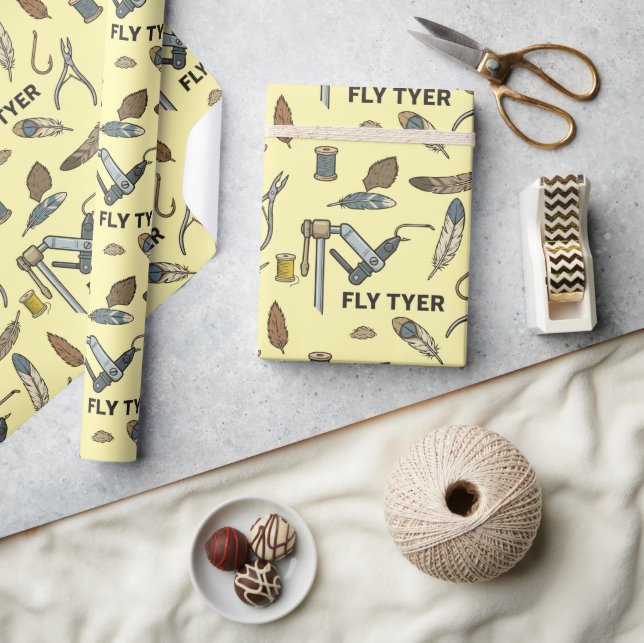 Fly Tyer pattern, fly tying materials and tools Wrapping Paper (Crafts)