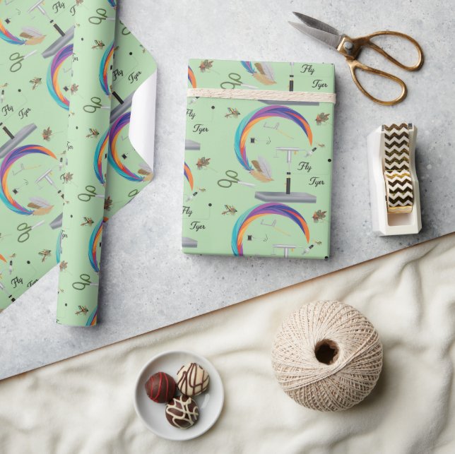 Fly Tyer pattern, fly tying materials and tools Wrapping Paper (Crafts)