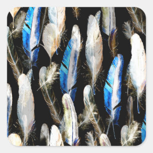 Fly Watercolor Feathers: Seamless Background Square Sticker