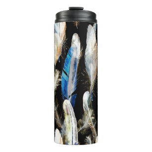 Fly Watercolor Feathers: Seamless Background Thermal Tumbler