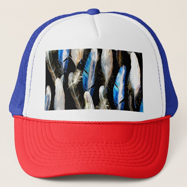 Fly Watercolor Feathers: Seamless Background Trucker Hat (Front)