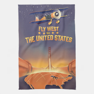 Fly West See the United States. Tea Towel
