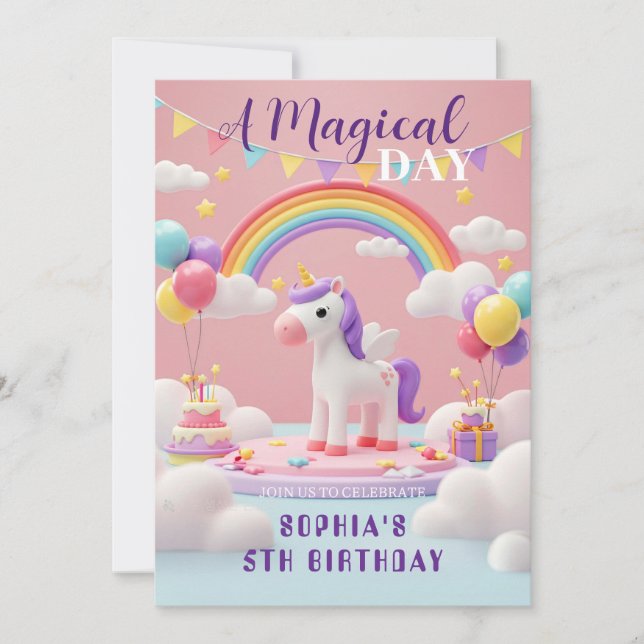 Fly with Unicorn – Birthday Party Invitation (Front)