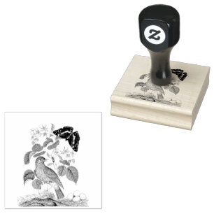 Flycatcher Bird Butterfly Vintage Scrapbooking  Rubber Stamp