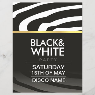 flyer for disco party theme with black and white