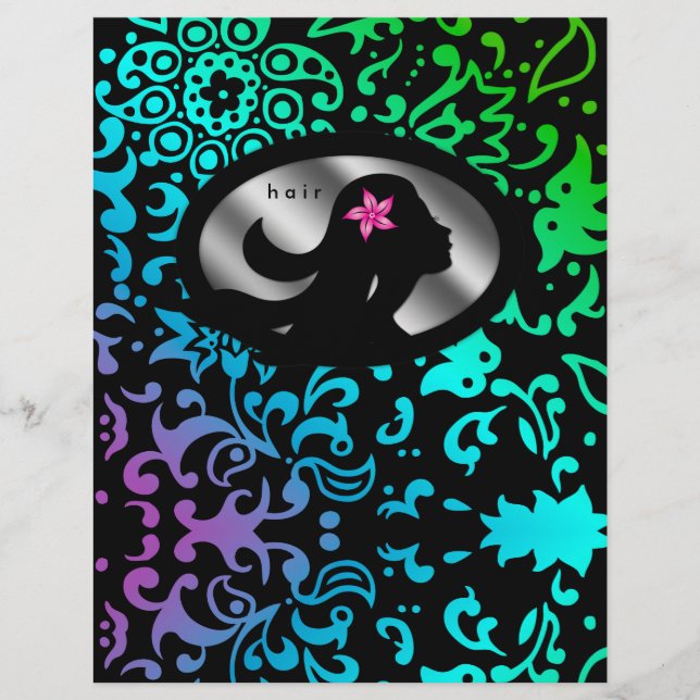Flyer Hair Salon Woman Silhouette Colourful Floral (Front)