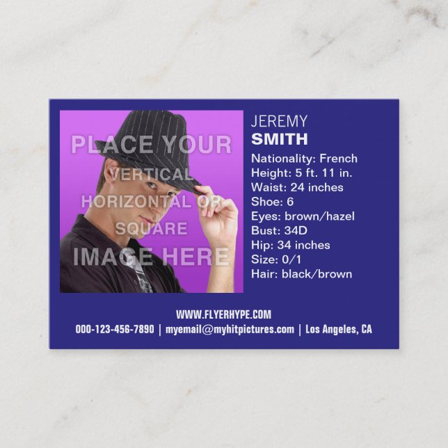 Flyer Hype Royal Blue Glow Headshot Business Card (Front)