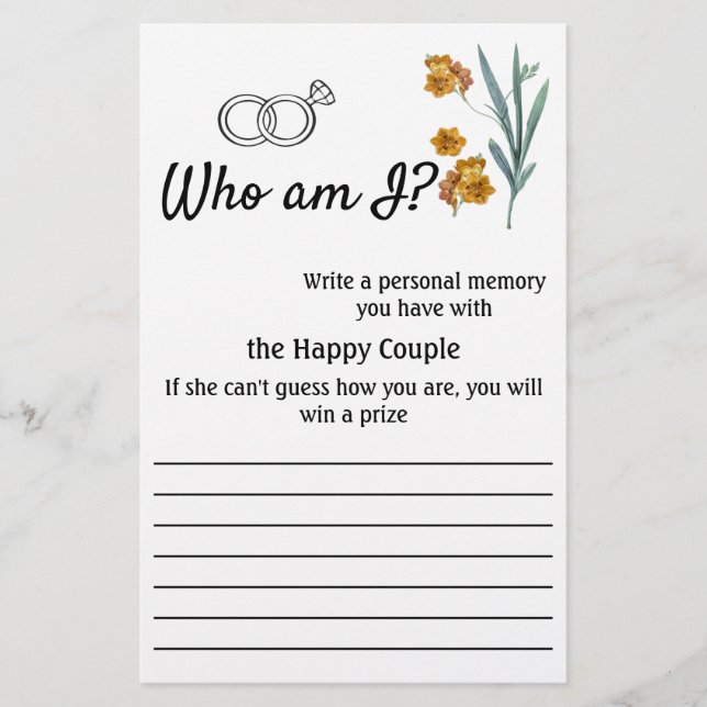 Flyer Who am I? Flowers - Game (Front)