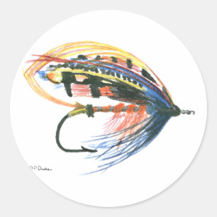 FlyFishing Lure Art Salmon Fly Lure Classic Round Sticker