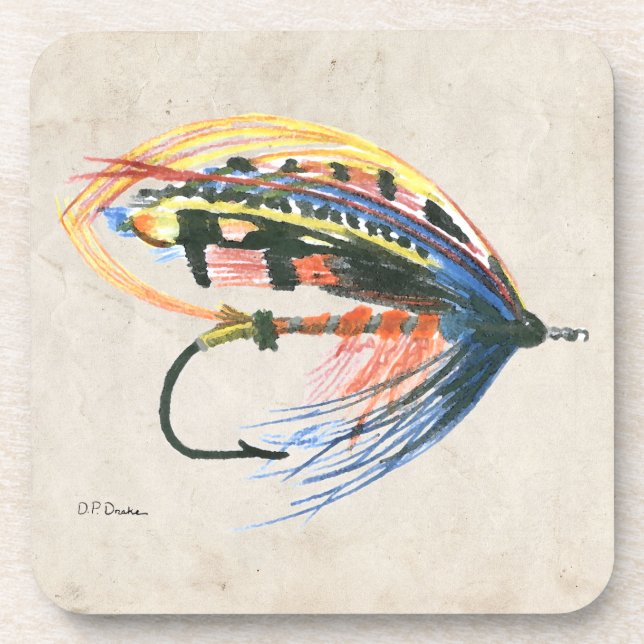 FlyFishing Lure Art Salmon Fly Lure Coaster (Front)