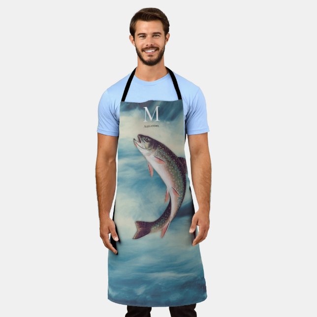 Flyfishing Trout Fisherman  Blue River  Monogram Apron (Worn)