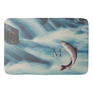 Flyfishing Trout Fisherman  Blue River  Monogram Bath Mat