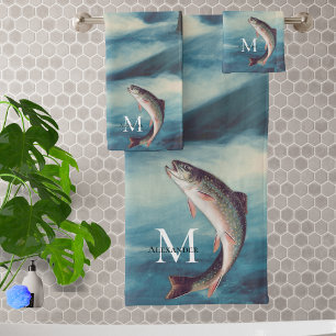 Flyfishing Trout Fisherman Blue River Monogram Bath Towel Set