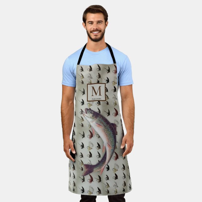 Flyfishing Trout Fisherman Flies Watercolor Apron (Worn)
