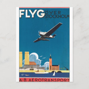 FlyG Over Stockholm Vintage Travel Poster Postcard