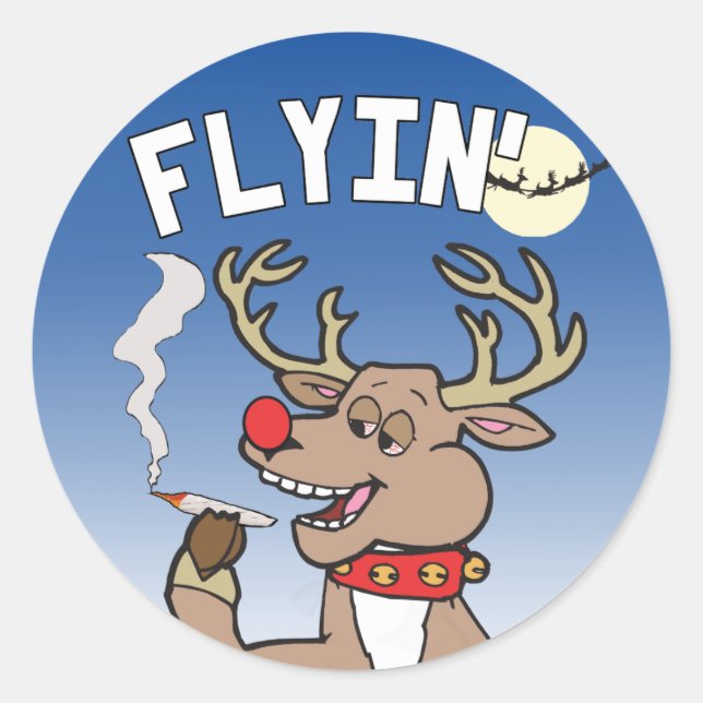 Flyin' Rudolph Classic Round Sticker (Front)