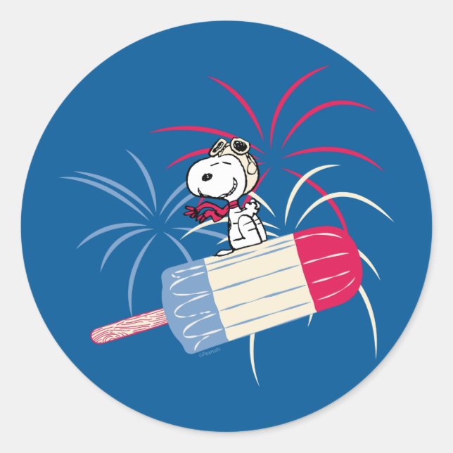 Flying Ace Snoopy on Ice Pop Classic Round Sticker (Front)