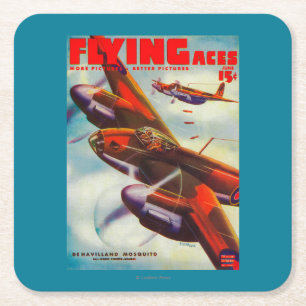 Flying Aces Magazine Cover 5 Square Paper Coaster