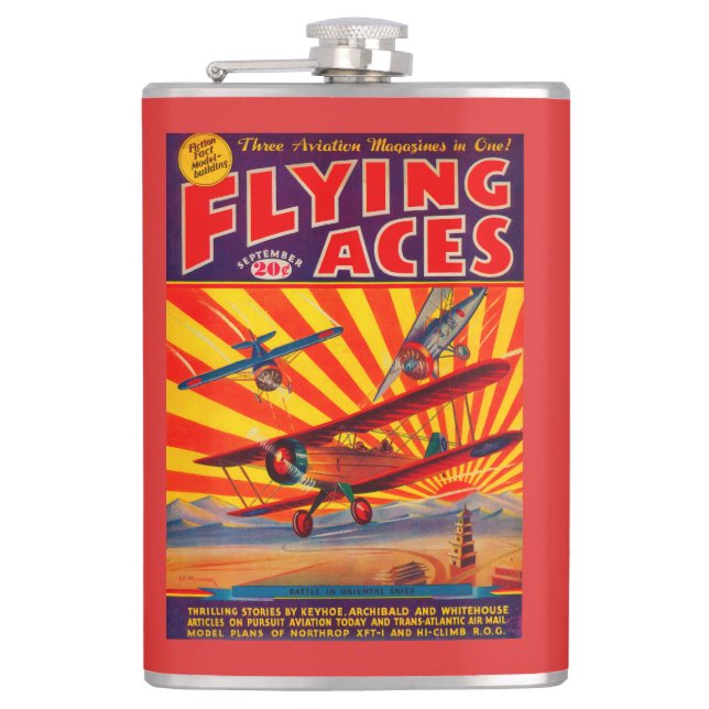 Flying Aces Magazine Cover Hip Flask (Front)