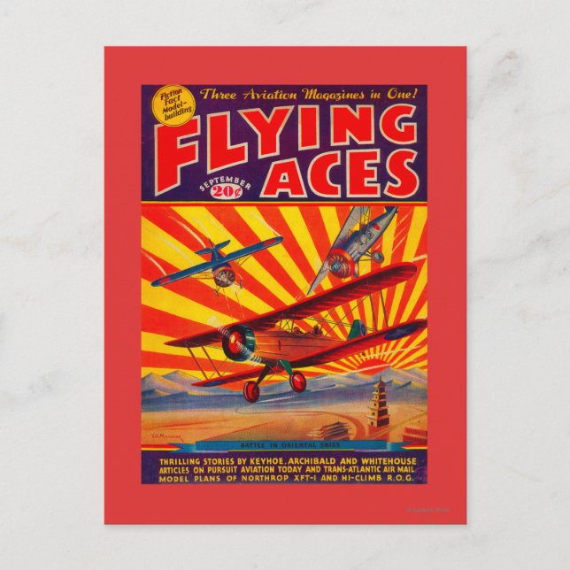 Flying Aces Magazine Cover Postcard (Front)