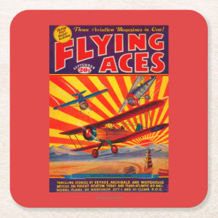 Flying Aces Magazine Cover Square Paper Coaster