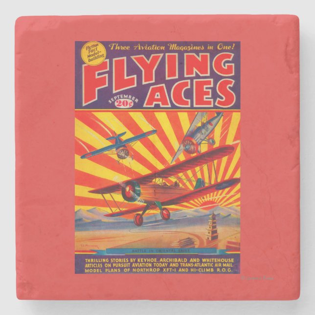 Flying Aces Magazine Cover Stone Coaster (Front)