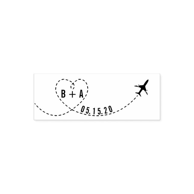 Flying Aeroplane Initials Wedding Date Personalise Self-inking Stamp (Design)