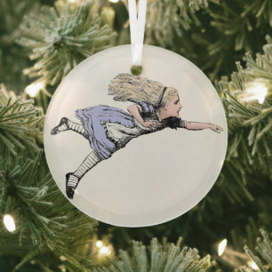 Flying Alice Wonderland Adventure Vintage Tenniel Glass Tree Decoration