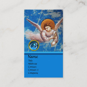 FLYING ANGEL IN BLUE, SAPPHIRE GEM MONOGRAM BUSINESS CARD