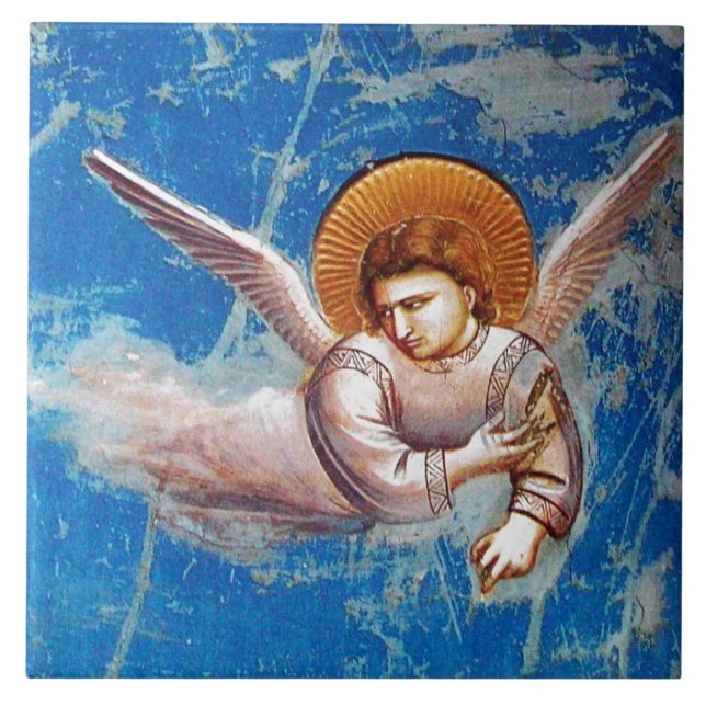 FLYING ANGEL IN BLUE SKY BY GIOTTO CHRISTMAS  CERAMIC TILE (Front)