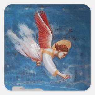 FLYING ANGEL IN BLUE SKY, CHRISTMAS HOLIDAY PARTY SQUARE STICKER