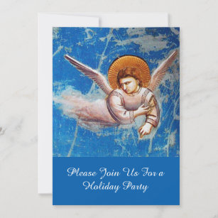 FLYING ANGELS IN BLUE SKY, CHRISTMAS HOLIDAY PARTY INVITATION